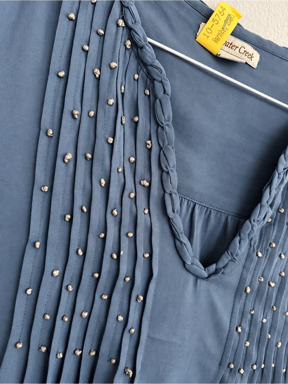 Charming Cold Water Creek Dark Dusty Blue Beaded Pleated Blouse